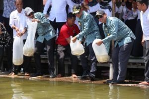 Jaga Ekosistem Ikan Air Tawar, Gubernur Sulsel Tabur 5.000 Ekor Benih Ikan Mas