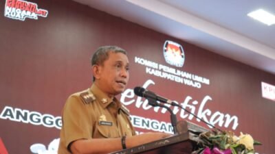 Hadiri Pelantikan 570 Anggota PPS, Bupati Wajo Bicara Tantangan Pemilu Serentak di 2024