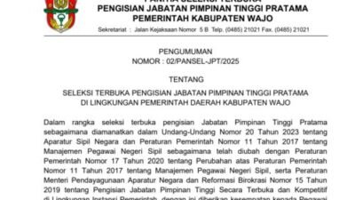 10 Jabatan Pimpinan Tinggi Pratama Kosong, Pemkab Wajo Buka Pendaftaran